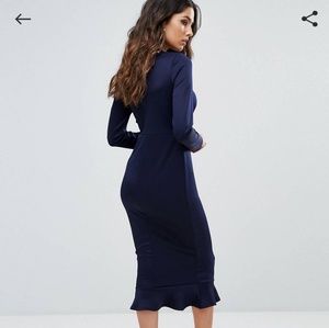 Navy Bodycon Dress with Peplum Frill Hem